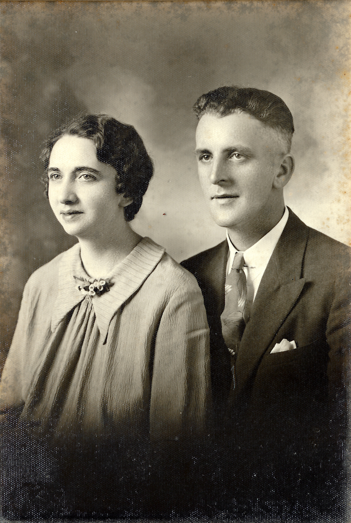 Wedding photo of Mildred M. (Belknap) and William P. Williams. On or about 24 September 1932